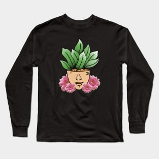 Dumb Cane Tropical House Plant with Pink Gerber Daisys Long Sleeve T-Shirt